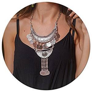 Long retro fashion retro ancient silver pendant necklace adjustable coins